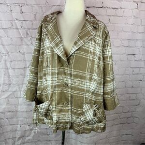 TanJay Womens 24W khaki Plaid button up light weight jacket